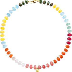 Colorful Beaded Necklace Women Brass Rainbow Initial Choker Boho Gold Plated